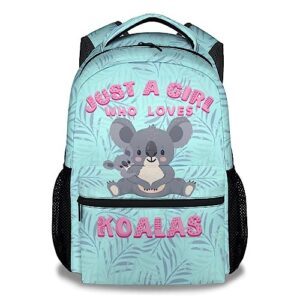 homexzdiy koala backpack for girls, 16" light blue backpacks for school, cute lightweight bookbag for kids students, gifts for koala lovers