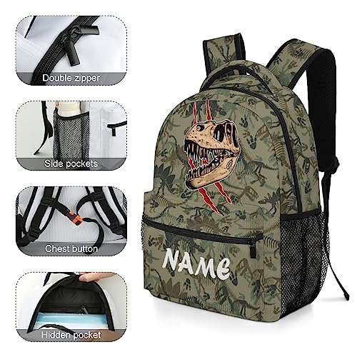 Fovanxixi Custom Dinosaur Camouflage Skull Claw Backpack for Kids Boys Girls Personalized Name Text Children Backpack School Bag Customized Daypack Schoolbag for Student Bookbag