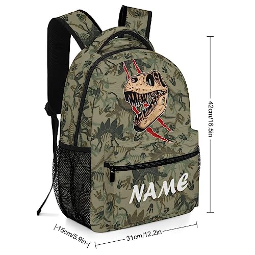 Fovanxixi Custom Dinosaur Camouflage Skull Claw Backpack for Kids Boys Girls Personalized Name Text Children Backpack School Bag Customized Daypack Schoolbag for Student Bookbag