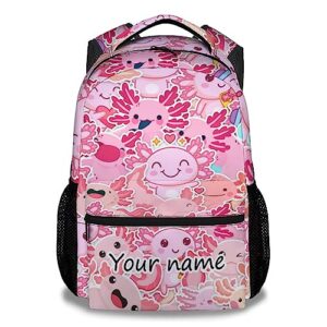 knowphst personalized axolotl backpacks for girls, boys - 16 inch cute backpack for school - pink, large capacity, durable, lightweight bookbag for kids travel