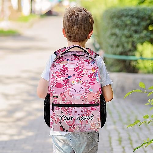 KNOWPHST Personalized axolotl Backpacks for Girls, Boys - 16 Inch Cute Backpack for School - Pink, Large Capacity, Durable, Lightweight Bookbag for Kids Travel