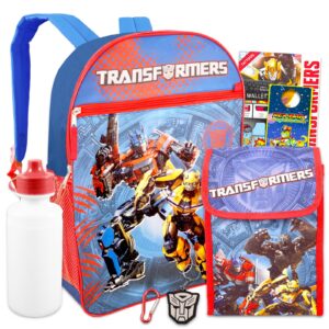 screen legends transformers backpack with lunch box set - bundle with 15” transformers backpack, lunch bag, tattoos, phone wallet, more | transformers backpack for boys