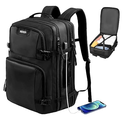 NEHOR Travel Backpack for Men Women,40L Carry on Backpack Flight Approved,17 In Laptop Backpack with USB Charging Port,Black