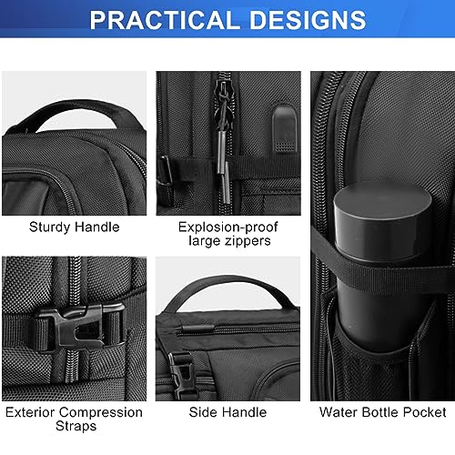 NEHOR Travel Backpack for Men Women,40L Carry on Backpack Flight Approved,17 In Laptop Backpack with USB Charging Port,Black