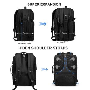 NEHOR Travel Backpack for Men Women,40L Carry on Backpack Flight Approved,17 In Laptop Backpack with USB Charging Port,Black