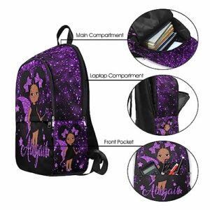 MyPupSocks Customized School Bag Afro Princess Backpack for Son from Dad, Purple Multipurpose Laptop Backpack Bookbag for Back School Gifts