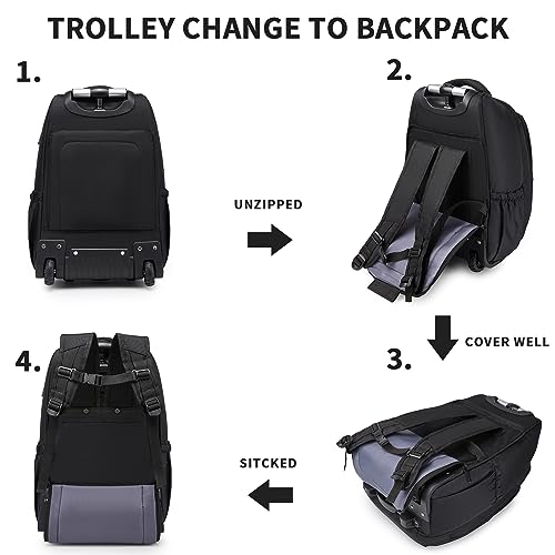 CALLPIONEER Rolling Backpack,Travel Laptop Backpacks with Wheels 17 inch Water Resistant Mens Rolling Laptop Lag Women Carry on Bag Airline Approved Trolley Roller Backpack Suitcase for Travel
