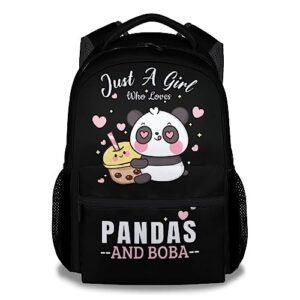 cunexttime panda backpack for girls boys, 16 inch black backpacks for school, cute lightweight durable bookbag for kids