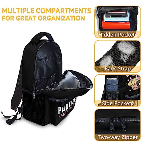 CUNEXTTIME Panda Backpack for Girls Boys, 16 Inch Black Backpacks for School, Cute Lightweight Durable Bookbag for Kids