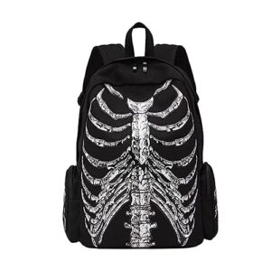 valiclud punk style shoulder bag gothic backpack ribcage skeleton backpack canvas skull backpack skull laptop bag halloween backpack goth accessories for men women canvas casual daypack