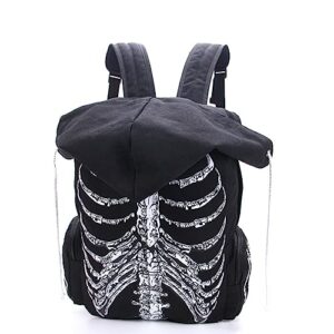 VALICLUD Punk Style Shoulder Bag Gothic Backpack Ribcage Skeleton Backpack Canvas Skull Backpack Skull Laptop Bag Halloween Backpack Goth Accessories for Men Women Canvas Casual Daypack