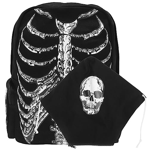 VALICLUD Punk Style Shoulder Bag Gothic Backpack Ribcage Skeleton Backpack Canvas Skull Backpack Skull Laptop Bag Halloween Backpack Goth Accessories for Men Women Canvas Casual Daypack