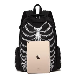 VALICLUD Punk Style Shoulder Bag Gothic Backpack Ribcage Skeleton Backpack Canvas Skull Backpack Skull Laptop Bag Halloween Backpack Goth Accessories for Men Women Canvas Casual Daypack