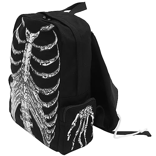 VALICLUD Punk Style Shoulder Bag Gothic Backpack Ribcage Skeleton Backpack Canvas Skull Backpack Skull Laptop Bag Halloween Backpack Goth Accessories for Men Women Canvas Casual Daypack