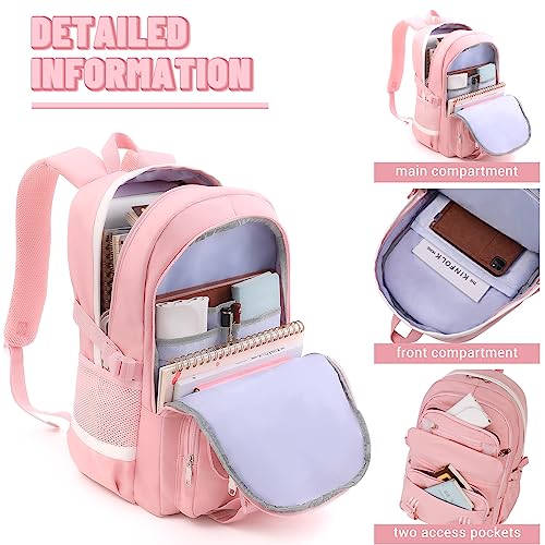 SCIONE School Backpacks for Teen Girls-Laptop Backpacks 15.6 Inch Travel Daypack Bags Bookbags for Teens Girls Women Students(Pink)