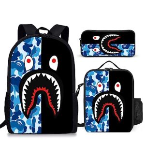 rdxlayiv shark school backpack set durable travel bag gifts laptop bag with lunch box daypacks kids backpacks for boys and girls,blue