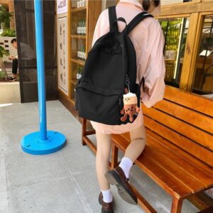 NICRX Kawaii Backpack with Cute Accessory Stylish Large Capacity Casual Daily (Black)