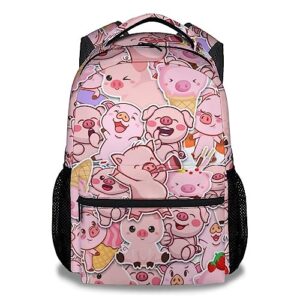 cunexttime pig backpack for girls boys, 16 inch pink backpacks for school, cute lightweight durable bookbag for kids
