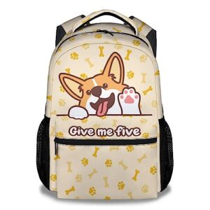 homexzdiy dog backpack for girls boys, 16" light yellow backpacks for school, cute pattern large capacity bookbag for students