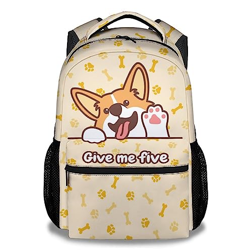 Homexzdiy Dog Backpack for Girls Boys, 16" Light Yellow Backpacks for School, Cute Pattern Large Capacity Bookbag for Students