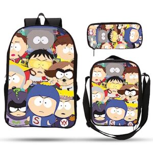 lesome 3-piece school backpack,south north park backpack boys girls school bag back to school supplies with lunch box and pencil case