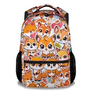 homexzdiy cute fox backpack for girls boys, 16" orange backpacks for school, kawaii lightweight bookbag for kids students