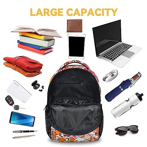 Homexzdiy Cute Fox Backpack for Girls Boys, 16" Orange Backpacks for School, Kawaii Lightweight Bookbag for Kids Students