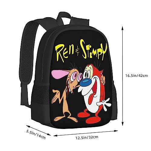 GLGFAS The Ren Anime Stimpy Show Backpack Large Capacity Leisure Travel Backpack Book Bag Outgoing Daypack 12.5x5.5x16.5 inch