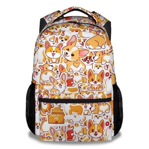 mercuryelf corgi backpack for girls boys, 16 inch yellow backpacks for school, cute lightweight bookbag for kids
