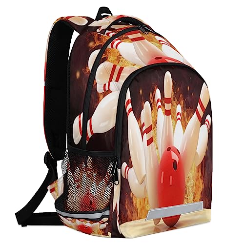 lakefvgk Abstract Fire Bowling Ball Backpacks for Girls Boys School Portable Wide Shoulder Strap Large Capacity School Kids Backpack with Reflective Strip Travel Bag College Student Casual Daypack