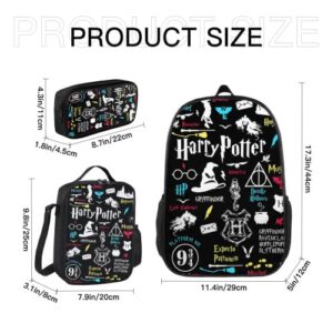 Ynxhroe Travel Backpack 17 Inch School Backpack Fashion Hiking Backpack Insulated Lunch Bag Pencil Pouch Set 3 Piece for Kids Gifts