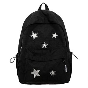 jhtpslr vintage aesthetic backpack preppy backpack patches stars retro stars backpack dark academia aesthetic backpack (black)