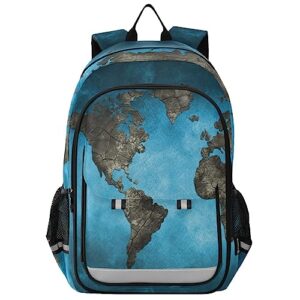 zenwawa realistic world map kids school backpack for girls boys, travel backpacks with reflective strips multiple pockets for school hiking summer camp 17.7 inches