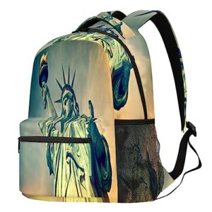 statue liberty travel waterproof backpack vintage laptop bag with adjustable padded shoulder straps for women men business work travel hiking camping
