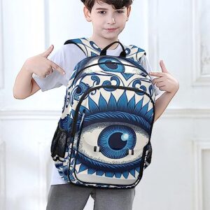 ZENWAWA Kids School Backpack for Girls Boys – Blue Evil Eye Print, Travel Backpacks with Reflective Strips Multiple Pockets for School Hiking Summer Camp 17.7 inches