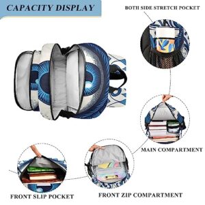 ZENWAWA Kids School Backpack for Girls Boys – Blue Evil Eye Print, Travel Backpacks with Reflective Strips Multiple Pockets for School Hiking Summer Camp 17.7 inches