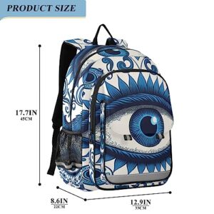 ZENWAWA Kids School Backpack for Girls Boys – Blue Evil Eye Print, Travel Backpacks with Reflective Strips Multiple Pockets for School Hiking Summer Camp 17.7 inches