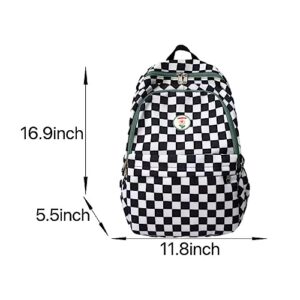 MININAI Cute Checkered Backpack Fit 15.6 Inch Laptop Checkerboard Light Academia Aesthetic Kawaii Preppy Y2k Backpack (Blue,One Size)