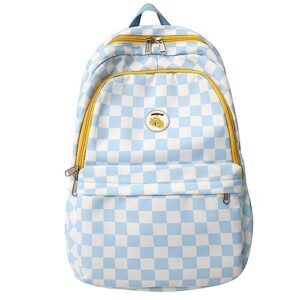 mininai cute checkered backpack fit 15.6 inch laptop checkerboard light academia aesthetic kawaii preppy y2k backpack (blue,one size)