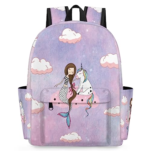 Bardic Backpack for Kids Kindergarten Boys Girls Backpack Metal Double Zipper Lightweight School Bookbag Travel Backpack - Unicorn Mermaid,watercolor