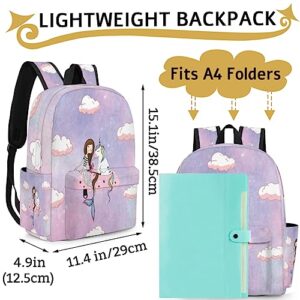 Bardic Backpack for Kids Kindergarten Boys Girls Backpack Metal Double Zipper Lightweight School Bookbag Travel Backpack - Unicorn Mermaid,watercolor