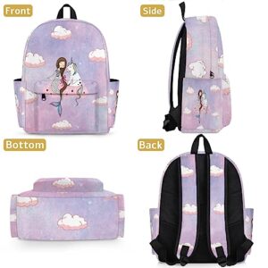 Bardic Backpack for Kids Kindergarten Boys Girls Backpack Metal Double Zipper Lightweight School Bookbag Travel Backpack - Unicorn Mermaid,watercolor