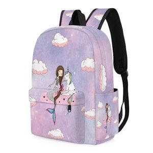Bardic Backpack for Kids Kindergarten Boys Girls Backpack Metal Double Zipper Lightweight School Bookbag Travel Backpack - Unicorn Mermaid,watercolor