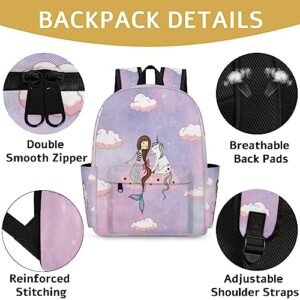 Bardic Backpack for Kids Kindergarten Boys Girls Backpack Metal Double Zipper Lightweight School Bookbag Travel Backpack - Unicorn Mermaid,watercolor