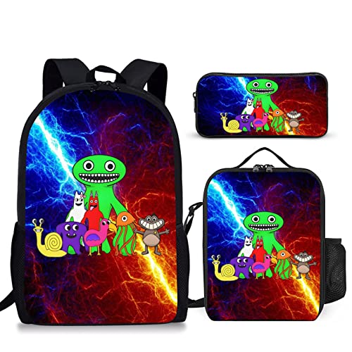 Oinxghw Backpack Set with Lunch Box Pencil Case 3 Pcs Lightweight Cartoon Game Bookbag Laptop Backpack Shoulder Bag Daypack