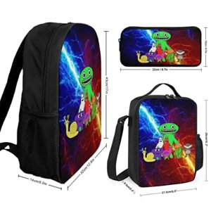 Oinxghw Backpack Set with Lunch Box Pencil Case 3 Pcs Lightweight Cartoon Game Bookbag Laptop Backpack Shoulder Bag Daypack