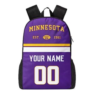 minnesota custom backpack high capacity,laptop bag travel bag,add personalized name and number，gifts for football fans