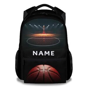 Mercuryelf Personalized Basketball Backpack for Boys Girls, 16 Inch Black Backpacks for School Travel, Cool Lightweight Bookbag for Kids