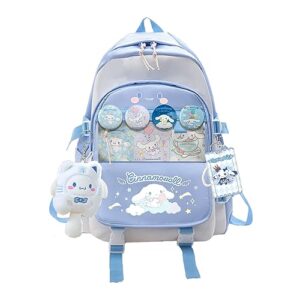ksnyadw cute cool backpack for girls, kawaii cartoon backpack with kawaii pins accessories,middle school students bookbag daypack with usb charge port