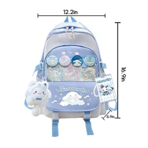 ksnyadw Cute Cool Backpack for Girls, Kawaii Cartoon Backpack with Kawaii Pins Accessories,Middle School Students Bookbag Daypack with USB Charge Port